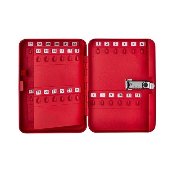 48-Key Steel Secure Key Cabinet With Combination Lock, Red, PK2